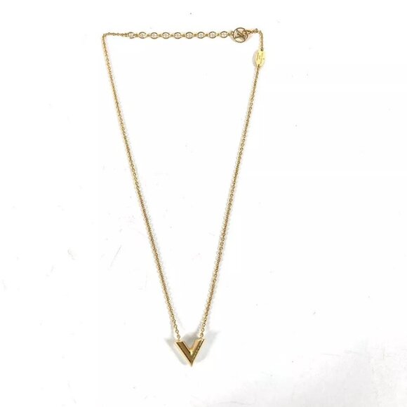 LOUIS VUITTON  Chain Essential V Pearl Accessories Necklace Metal Gold - Picture 1 of 10